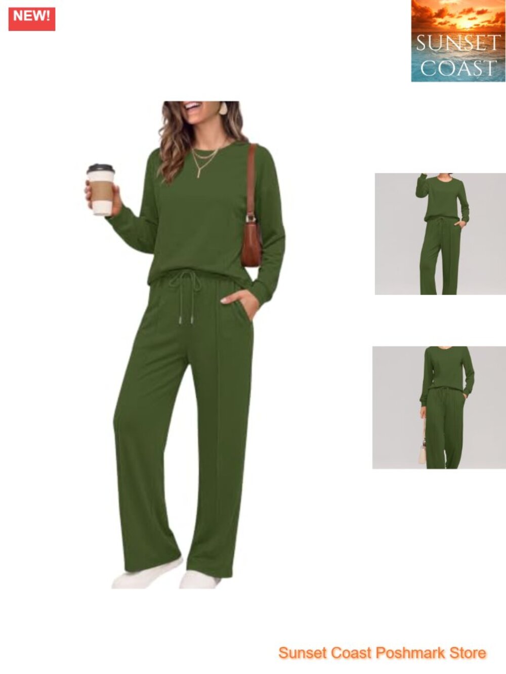 Women's 2 Piece Lounge Set Sweatsuit Long Sleeve Wide Leg Pants Pockets